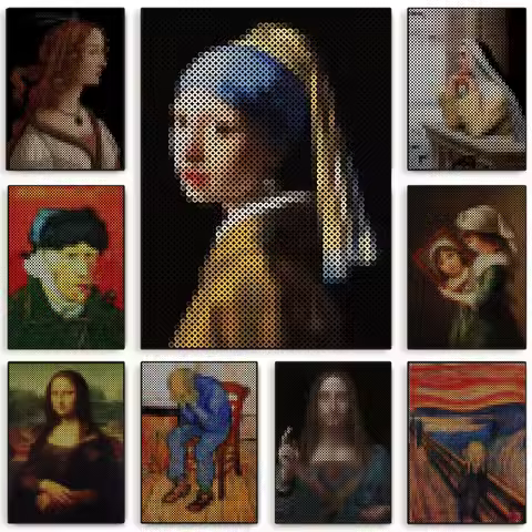 Geometric Style Famous Paintings of The World Alter Art Poster Vintage Trendy Canvas Picture Wall Li