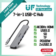 UNITEK uHUB S7+ 7-in-1 USB-C 5Gbps Hub with 4K30Hz HDMI and 100W PD H1118A