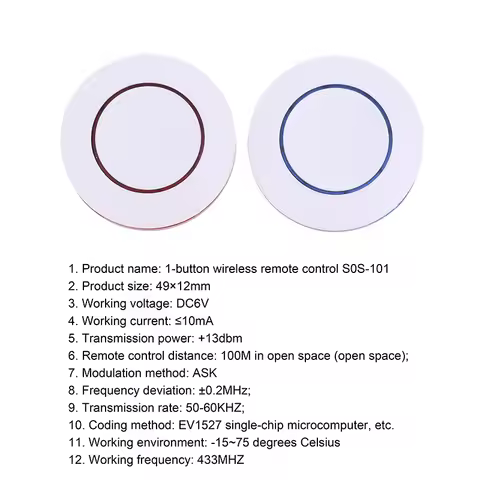 6V 433Mhz Wireless Remote Control 1 Button Round Remote Control Switch Feel Free To Paste EV1527 Chi