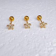 3Pcs Stainless Steel Small Five Petal Flower Barbell Stud Srecw Ball Flat Back Stud Earring For Wome
