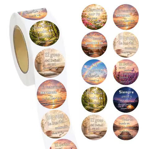 500 Pcs Spanish Bible Verse Stickers Roll Inspirational Scripture Round Labels Christian Faith Stick