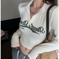 Y2k Long Sleeve T Shirt Fashion Top Gray Baju Y2k Vintage Downtown Girl Shirt Baju Crop Top Long Sle