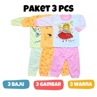 PROMO Paket 3PCS Setelan Piyama / 0-12 Bulan / Piyama Anak / Setelan Anak / Usia 0-1 Tahun / Baju Mu