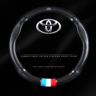 Toyota Carbon Fiber Cowhide Steering Wheel Cover Suitable for RUSH/WIGO/INNOVA/Calya/Dyna/Yaris/Sienta/Fortuner/Harrier/Vios/Camry/Corolla/CROSS/Wish/Revo/Hiace/Altis