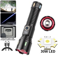 30W LED Zoomable Flashlight USB Charging Powerful Zoom Lamp Power Display Handheld Powerful Flashlig