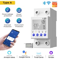 สวิตช์ป้องกันการรั่วไหล63A 40A ไวไฟอัจฉริยะเบรกเกอร์ Tuya สำหรับไฟบ้านไร้สายอัจฉริยะการควบคุมระยะไกล