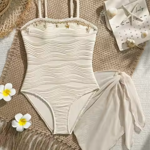 2026 New Girl's One-Piece Swimsuits With Beach Sarongs Skirt Girls Bathing Suits Bodysuit Summer Swi