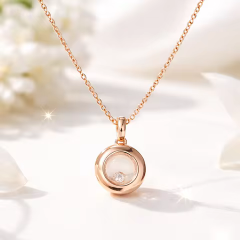 18K Gold Plated Necklace Happy 1 Move Stone 5A Zirconia Pendant Necklaces Sets For Women Fine Jewelr