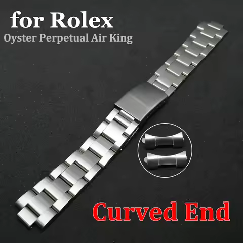 For Oyster Perpetual Air King Stainless Steel Strap Curved End Watchband for Rolex 40mm Solid Bracel