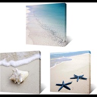Tropical Beach Seascape Canvas Art Set   Piece Framed Starfish  Blue Sea Wall Decor Modern Bedroom  