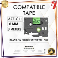 Compatible Tze-C11 6mm Fluorescent Black on Yellow Tape Label