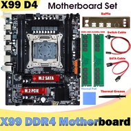 (OEFY) X99 Motherboard +2XDDR4 4GB 2133Mhz Ram+Baffle+SATA Cable+Switch Cable LGA2011-3 for E5-2678 