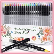 Ohuhu Water-Based Watercolor Pens, 24-Color Set, Includes 1 Water Brush, Marker Pens, Brush Pens, Co