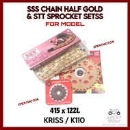 ORIGINAL KRISS K110 415 SSS HALF GOLD REAR  SPROCKET SETS SSS GOLD CHAIN HARDEN STEEL