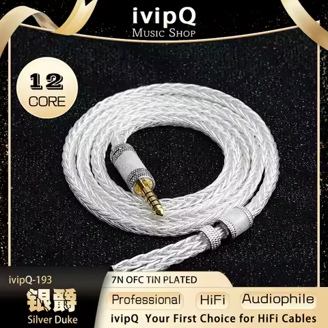 ivipQ-193 Silver Duke HiFi Audio Earphone Cable 7N OFC Tin Plated In-Earr Upgrade Wire 4.4mm 2Pin MM