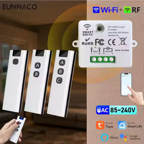 WIFI Smarthome Alexa Wireless RF433 Remote Control AC110V 220V Mini Light Switch Relay Module Work w