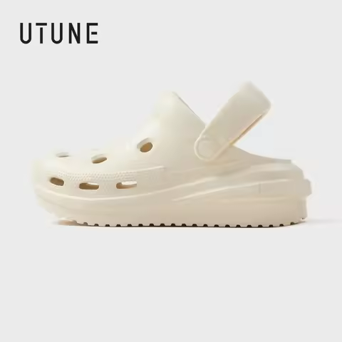 UTUNE Women’s Cheese-Style Summer Beach Sandals Garden Clogs Outdoor Wide Toe Sandals for Couple Non