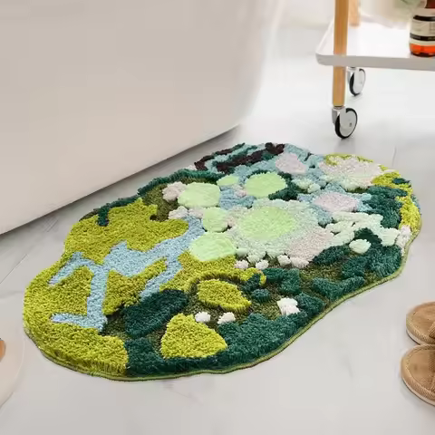 3D Moss Tufted Rug for Bedroom Carpet Non Slip Soft Absorbent Grass Bath Mat Washable Fluffy Home De