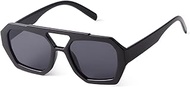 Aviator Sunglasses for Women Men Fashion Hexagon Square Thick Frame Retro 70s Double Bridge Sun Glas
