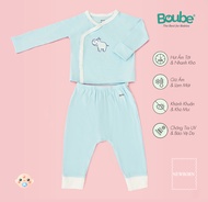 Bộ quần áo dài tay cúc bấm chéo nhiều màu cho em bé sơ sinh Boube vải sợi tre Bamboo thông minh thoả