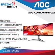 MONITOR AOC AGON AG493UCX2 / 49" 1800R CURVED VA / 5120x1440@165HZ FHD/ 400NITS(HDR 400) / 1MS(MPRT)