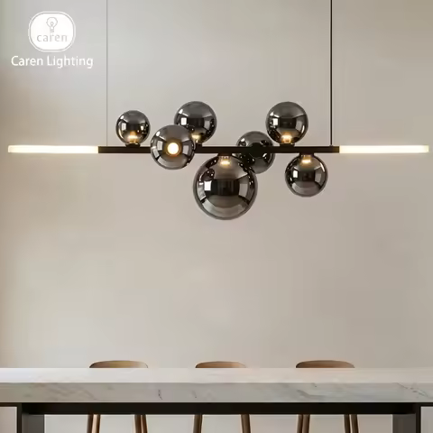 Caren Modern Linear Glass Globe Chandelier LED Kitchen Island Light 7 Scattered Bubbles Acrylic Glow