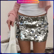 Women Glitter Mini Skirt High Waist Sequin Party Skirt