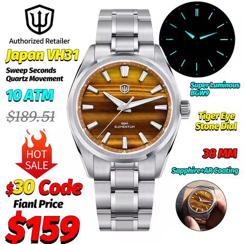 Watchdives WD0003D Man Watch Luxury Tiger Eye Stone Dial VH31 Quartz Watches Sapphire Stainless Stee