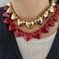 European American Fashionable Love Stitching Peach Heart Necklace Exaggerated Fashion Jewelry Neckla