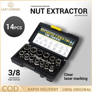 14PCS Impact Nut and Bolt Extractor Socket Set Damage Rust Screw Bolt Nut Remover Tools with 3/8-inc