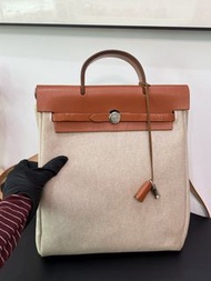 Hermes Herbag雙肩包金棕拼帆布