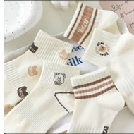 Ding Dang Shoes Ready Stock 1 Pair Invisible Ankle Soft Colorful Cotton Cute Bear Cartoon Women Shor