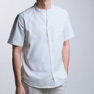 era-won เสื้อเชิ้ต แขนสั้น คอจีน รุ่น Oxford Short-Sleeved Mandarin Collar Shirt สี White