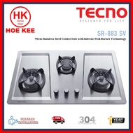 Tecno SR 883SV 3-Burner 90cm Stainless Steel Cooker Hob with Inferno Wok Burner Technology