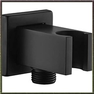 [I O J E] Brass Square 1/2 Inch Shower Hose Fitting Wall Mount Bracket with Spout Bathing Wall Fixed Seat Black