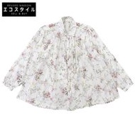 Forty-Five R. Excellent condition Indian Khadi Morihana print ruffled blouse top for women, white, C