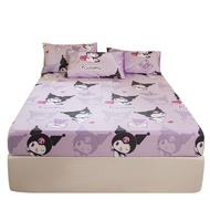 NEW Kuromi Printed Cotton Bed Sheet Flat Bedsheet Cadar Single Queen King Size Bed Sheet Sarung Tilam Elastic Mattress Protector
