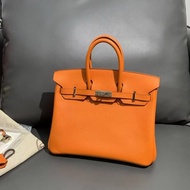 Hermes愛馬仕Birkin25橙色Epsom皮銀扣K刻