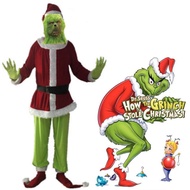 Unisex Santa Grinch Cosplay Costume How the Grinch Stole Christmas Suit Green Fur Grinch Party Perfo