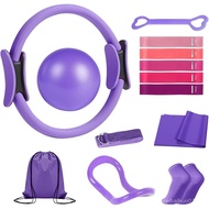 Pilates Equipment Kit for Women -  Workout Set with Pilates Ring,9.8" Yoga Ball, 5 Resistance Bands,