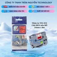 Printed Label Tz2-451 Brother - Black with red background 24mm x 8m