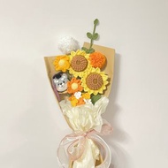 鈎針編織畢業狗狗向日葵花束