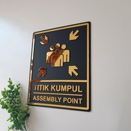 Glossy Gold Acrylic Assembly Point Sign Board Direction Indicator