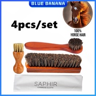 4Pcs Set Horse Hair Shoe Brush Wooden Long Handle Shoe Cleaning Brush Shoe Shine Brush