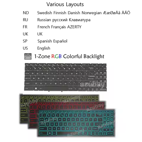 Nordic Russian French AZERTY UK Spanish US 1-ZONE RGB Backlit Keyboard For MSI Pulse GL76 GL66 12UDK