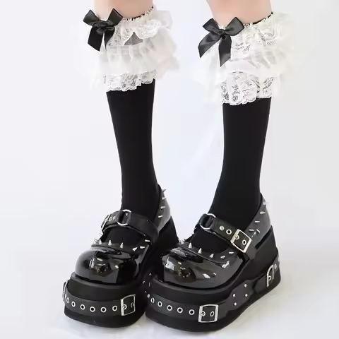 Gothic Rivet Muffin 10 CM Platform Mary Jane Shoes Punk Spice Girl Pu Leather Dark Shoes Women Y2K S