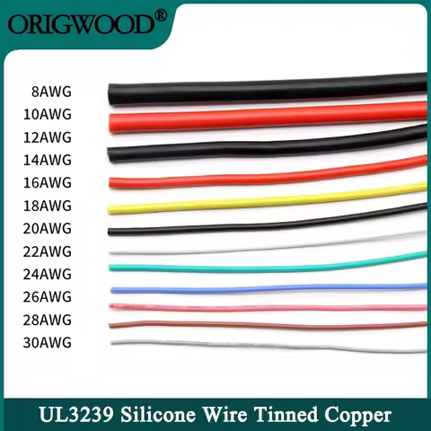 1/5M UL3239 Silicone Wire Tinned Copper 32 30 28 26 24 22 20 18 16 14 12 10 8 AWG 3KV DIY LED Electr