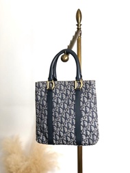 【日本直送 名牌中古包】Christian Dior   Trotter 托特包 寶藍色 提花織紋 vintage hhwgat