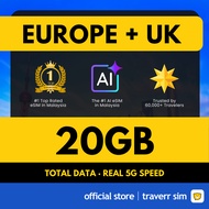 Traverrsim Europe + UK eSIM Max (20GB)