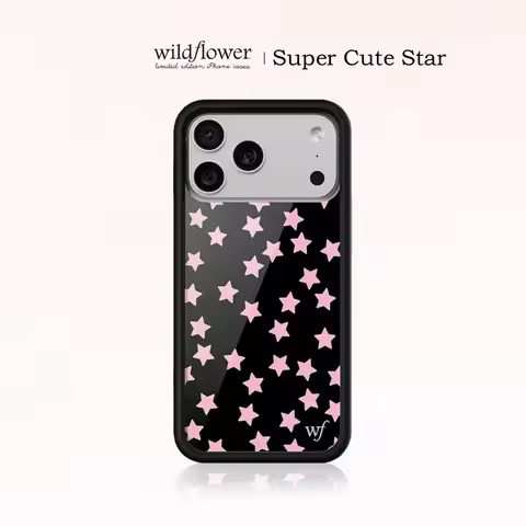 Wildflower ins Super Cute Star Phone Case for iPhone 17 16 15 14 13 12 Pro Max Plus WF Fashion Black